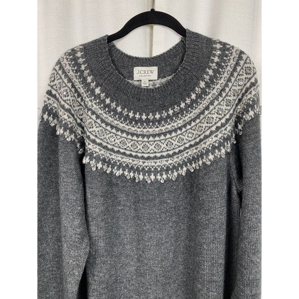 J.Crew Collection Gray Fair Isle Embellished Wool Blend Sweater Dress Sz.XL NWT - Picture 7 of 16